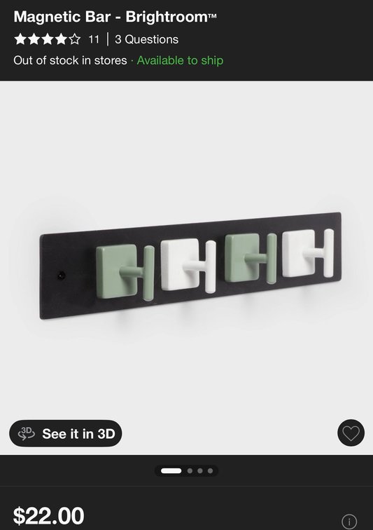 Magnetic Bar with Four Hooks- Est. Retail $22
