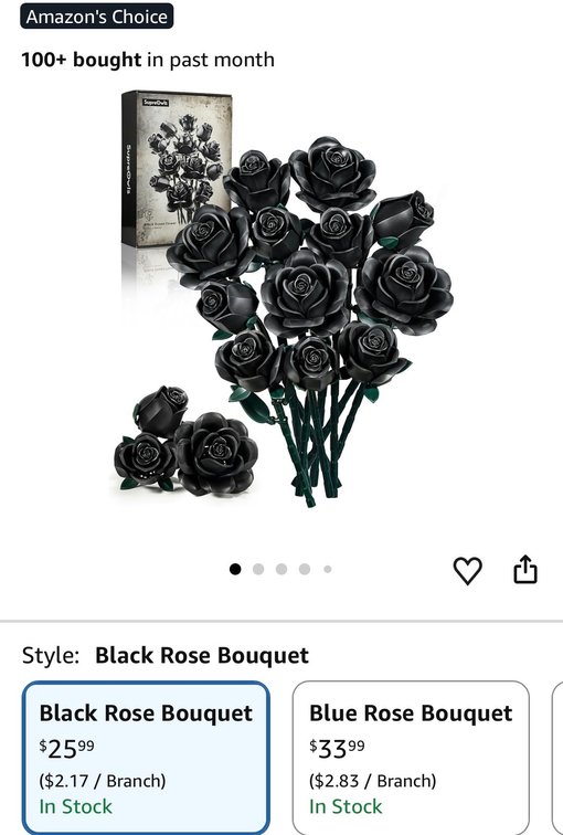 SupreOwls Black Roses Flower Building Blocks Set, 634 Pieces