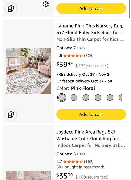 Lahome 5x7 ft Pink Floral Washable Rug- Est. Retail $59.99