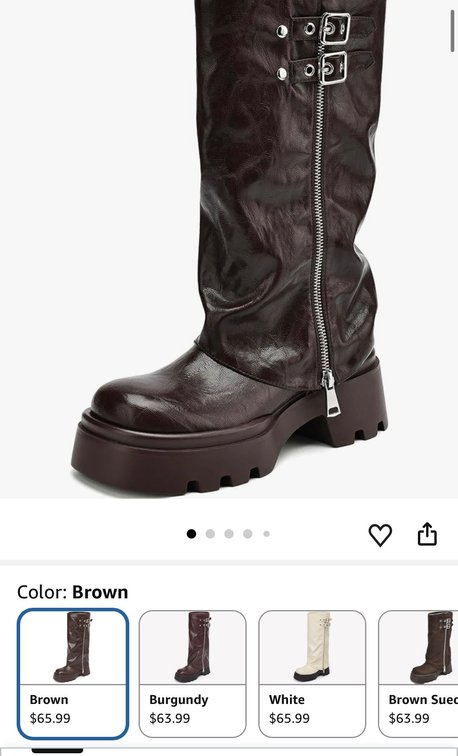 Dark Brown Tall Platform Lug Sole Boots, Size 8