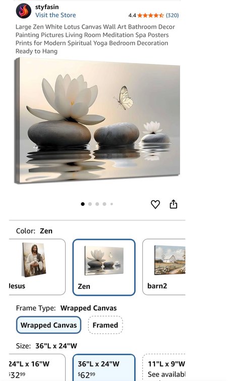 styfasin Zen White Lotus Canvas Wall Art 36x24 - Est. Retail $62.99