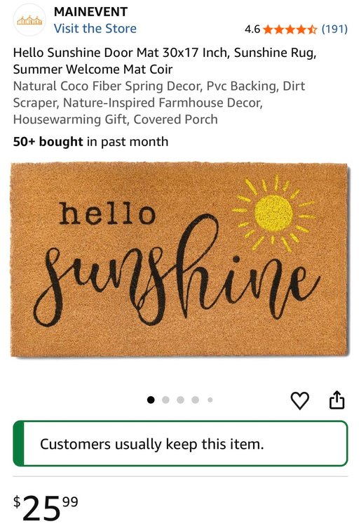 Main Event Hello Sunshine Coir Welcome Mat, 30 x 17 in - Est. Retail $26