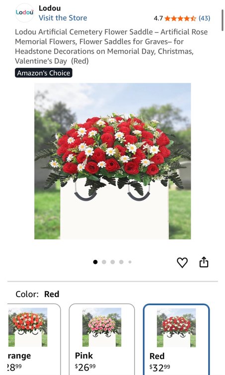 Lodou Artificial Cemetery Flower Saddle, Red - Est. Retail $32.99