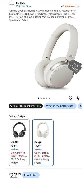 TAIDU JiES P06 Active Noise Cancelling Headphones- Est. Retail $23
