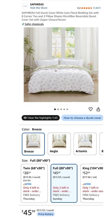 SAPHREAS Breeze Full Duvet Cover Set- Est. Retail $46
