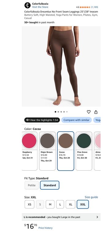 Colorfulkoala Dreamlux Leggings, Cocoa, XXL - Est. Retail $16.70