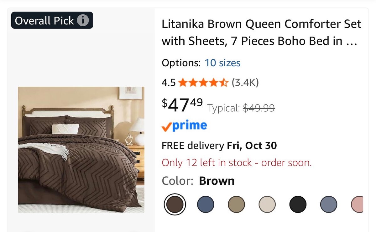 Litanika 7-Piece Queen Comforter Set, Brown- Est. Retail $47.49