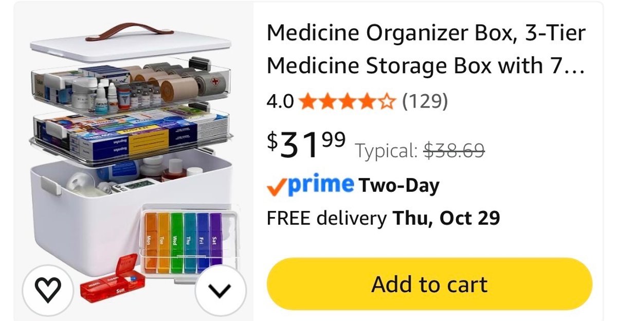 3-Tier Medicine Storage Box with 7-Day Pill Organizer- Est. Retail $32