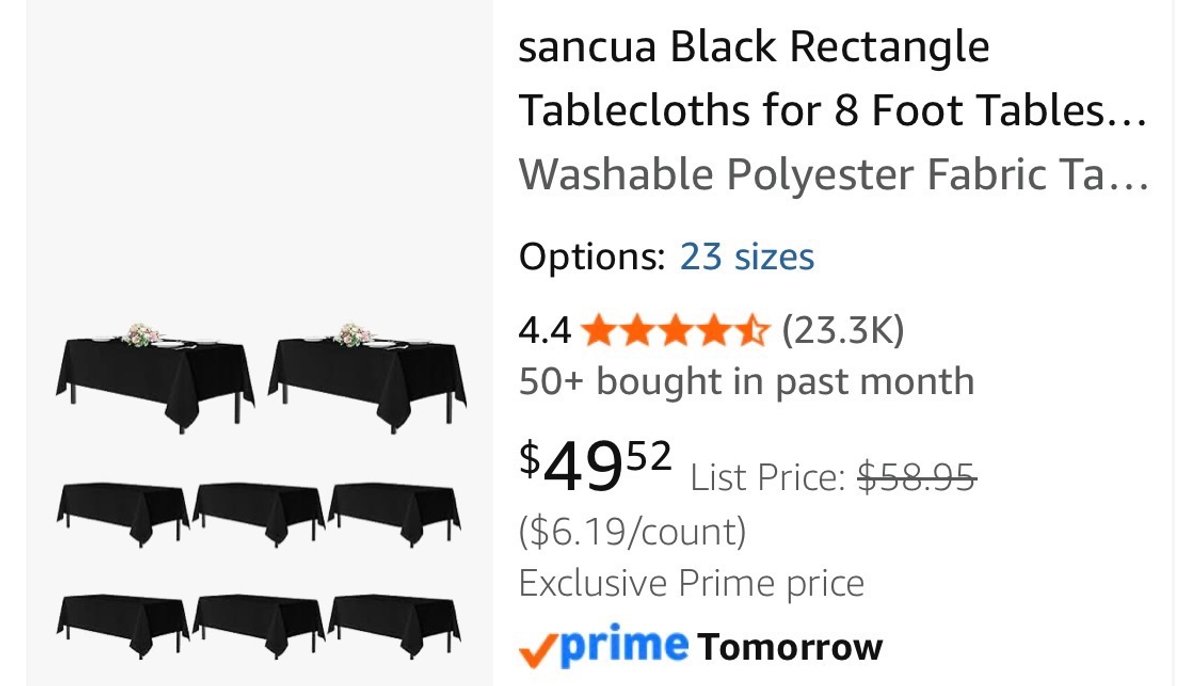 Sancua 8-Pack Black Rectangle Tablecloths - Est. Retail $49.52