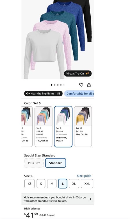 Set of 5 Women's Cropped Athletic Tops Size L - Est. Retail $41.99