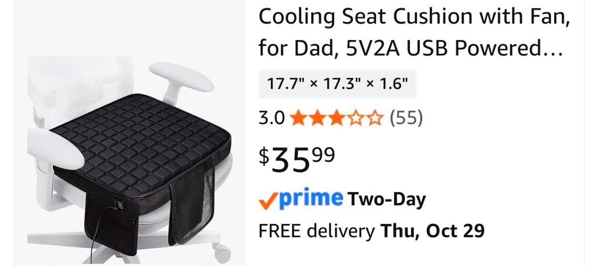 Cooling Seat Cushion with Fan - Est. Retail $35.99