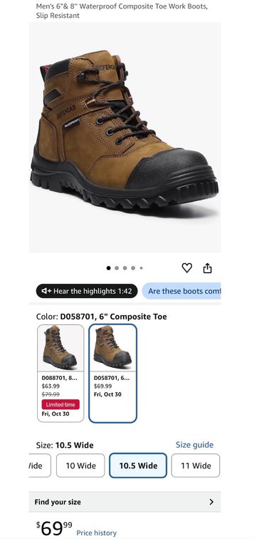 DEFENCAS Men's 6" Composite Toe Work Boots- Est. Retail $69.99