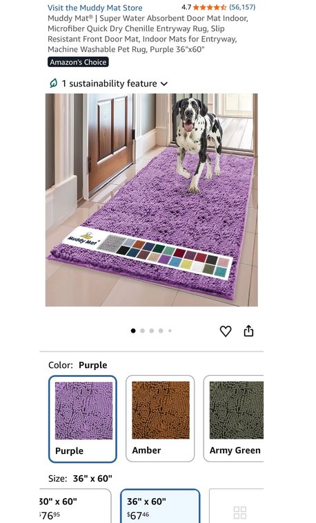 Muddy Mat Purple Chenille Door Mat 36" x 60"- Est. Retail $67.46