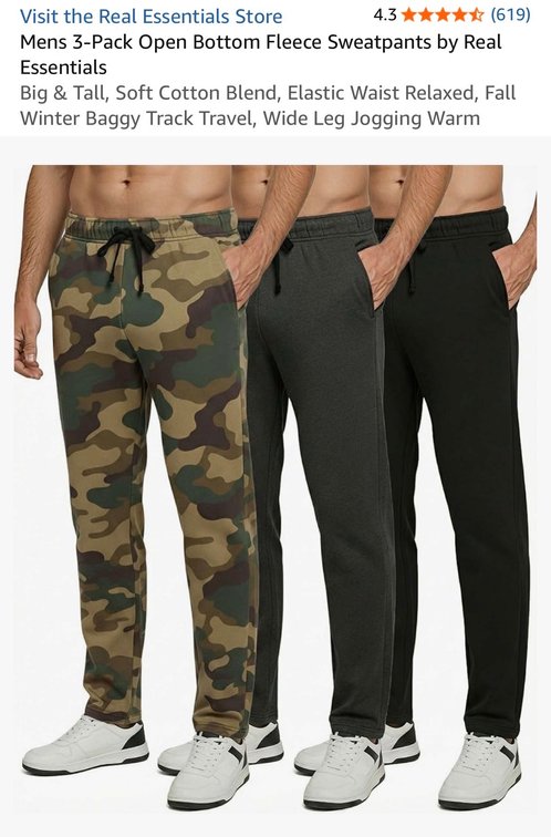 Real Essentials Men's Sweatpants 3-Pack, 4X Tall- Est. Retail $53.99