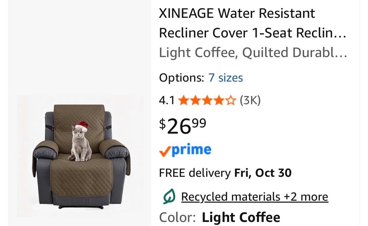 XINEAGE 1-Seat Recliner Cover, Light Coffee - Est. Retail $26.99