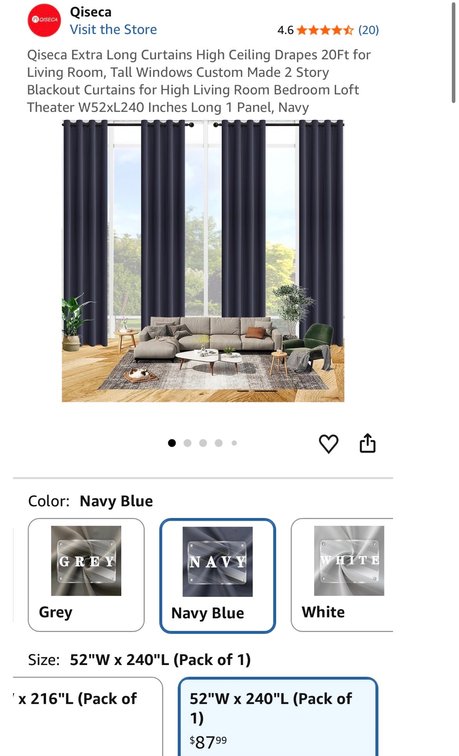 Qiseca Extra Long Curtain Panel 52 x 240 In- Est. Retail $87.99