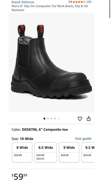 Defencas Men's 6" Slip-On Composite Toe Work Boots, Size 10 Wide - Est Retail $60