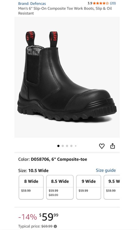 Defencas Men's 6" Composite Toe Boots, 10.5W - Est. Retail $69.99