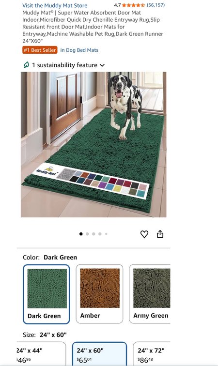 Muddy Mat Dark Green Microfiber Chenille Runner Rug, 24 x 60 in - Est Retail $65