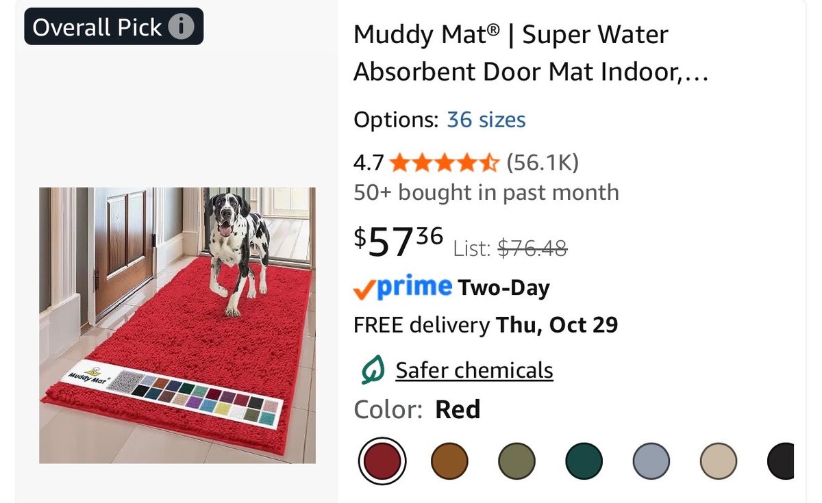Muddy Mat Red Absorbent Door Mat Runner 24x60 - Est. Retail $57.36