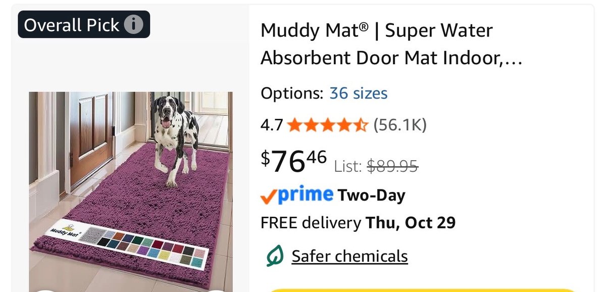 Muddy Mat Super Absorbent Indoor Runner Rug, Purple - Est. Retail $89.95