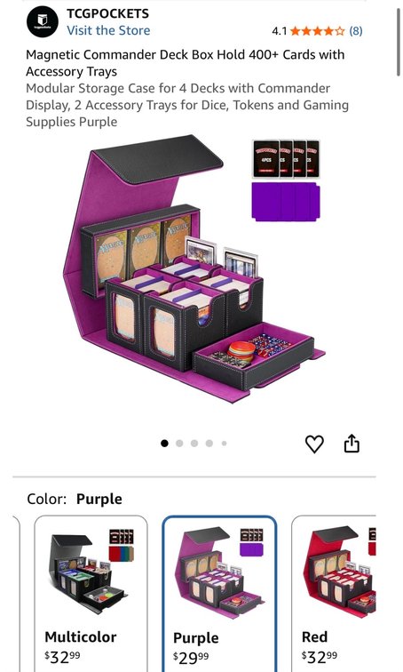 TCGPOCKETS Magnetic Commander Deck Box, Purple - Est Retail $30