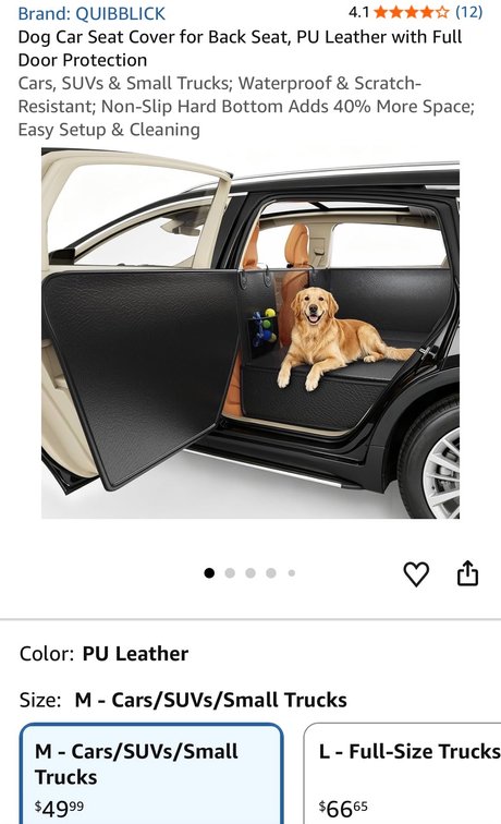 QUIBBLICK Dog Car Seat Cover Size M- Est. Retail $49.99