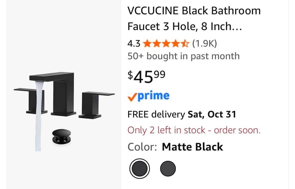 VCCUCINE 8 In. Matte Black Bathroom Faucet Set- Est. Retail $45.99