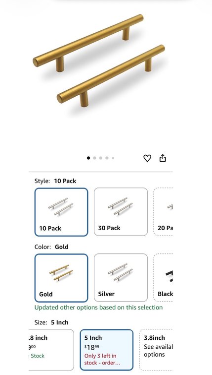 Gold 5 in T-Bar Cabinet Handles - Est. Retail $18.99