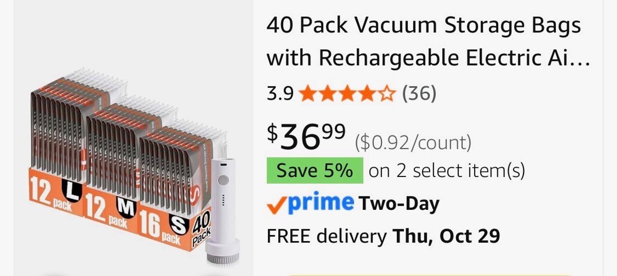 40-Pack Vacuum Storage Bags with Electric Pump - Est. Retail $36.99