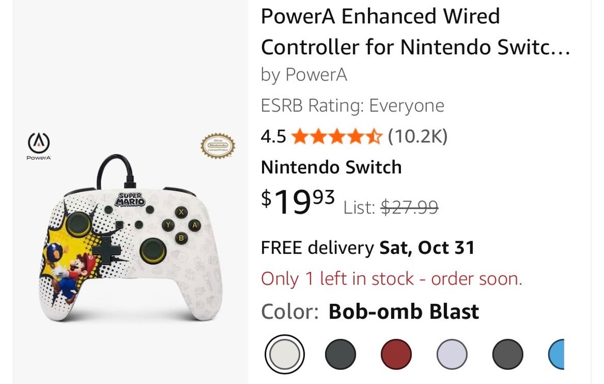 PowerA Nintendo Switch Enhanced Wired Controller- Est. Retail $28