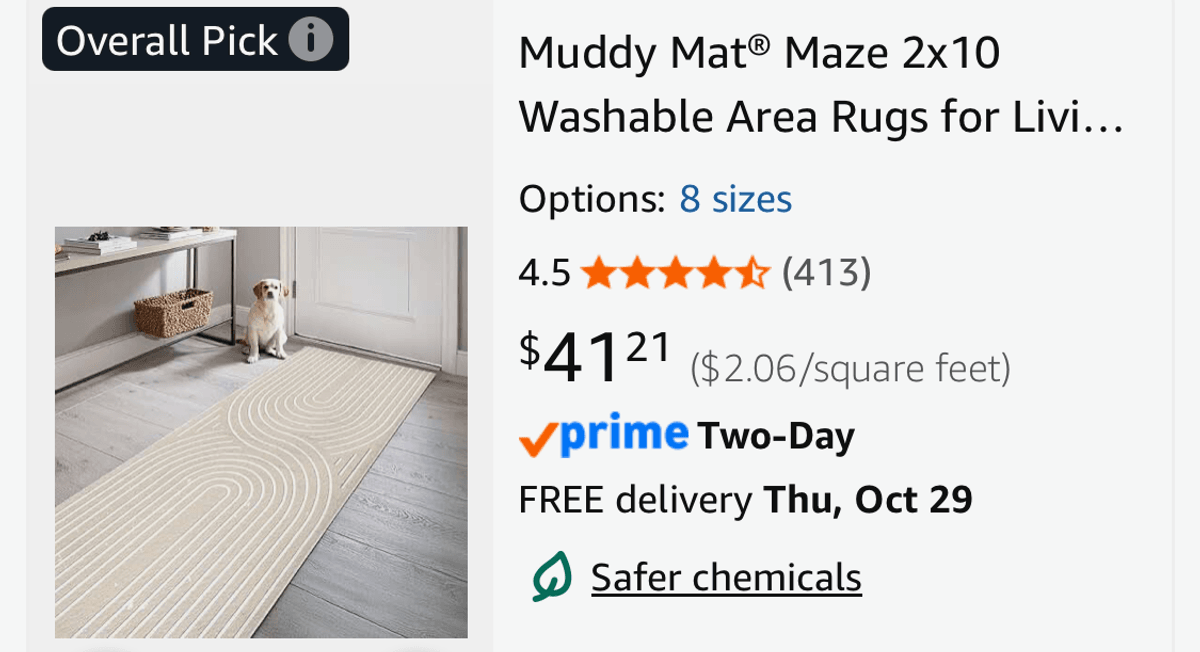 Washable Runner Rug, 2 x 10 ft - Est. Retail $41