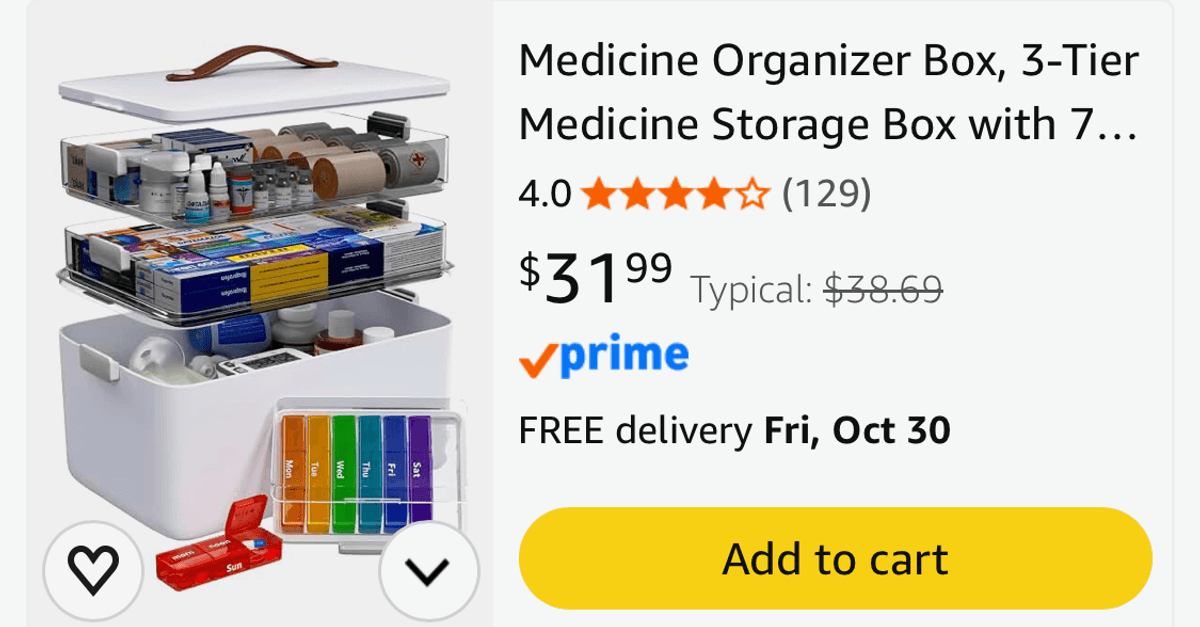 3-Tier Medicine Storage Box with Pill Organizer - Est. Retail $32