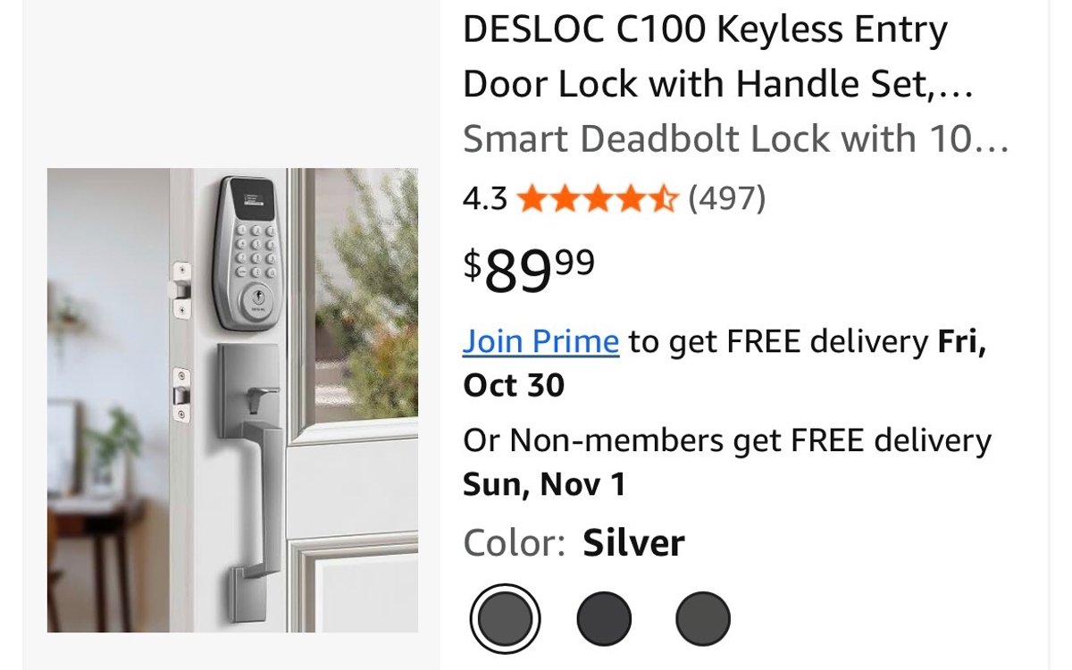 DESLOC C100 Smart Deadbolt Handle Set - Est. Retail $89.99