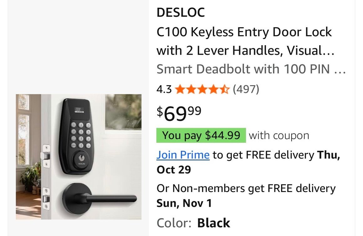 DESLOC C100 Smart Deadbolt Handle Set- Est. Retail $69.99