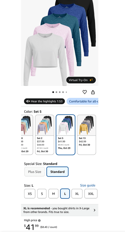 Set of 5 Women's Long-Sleeve Cropped Tops, Size L - Est. Retail $41.99
