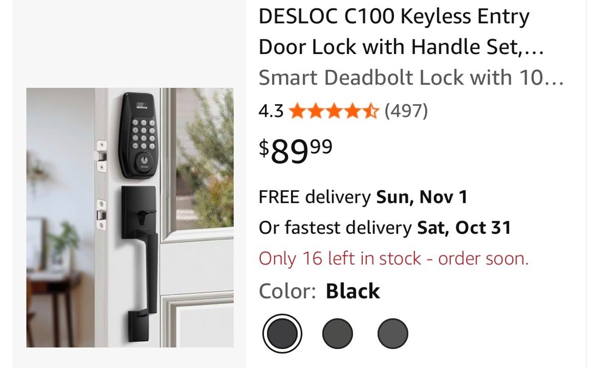 DESLOC C100 Keyless Entry Door Lock Handle Set - Est. Retail $89.99