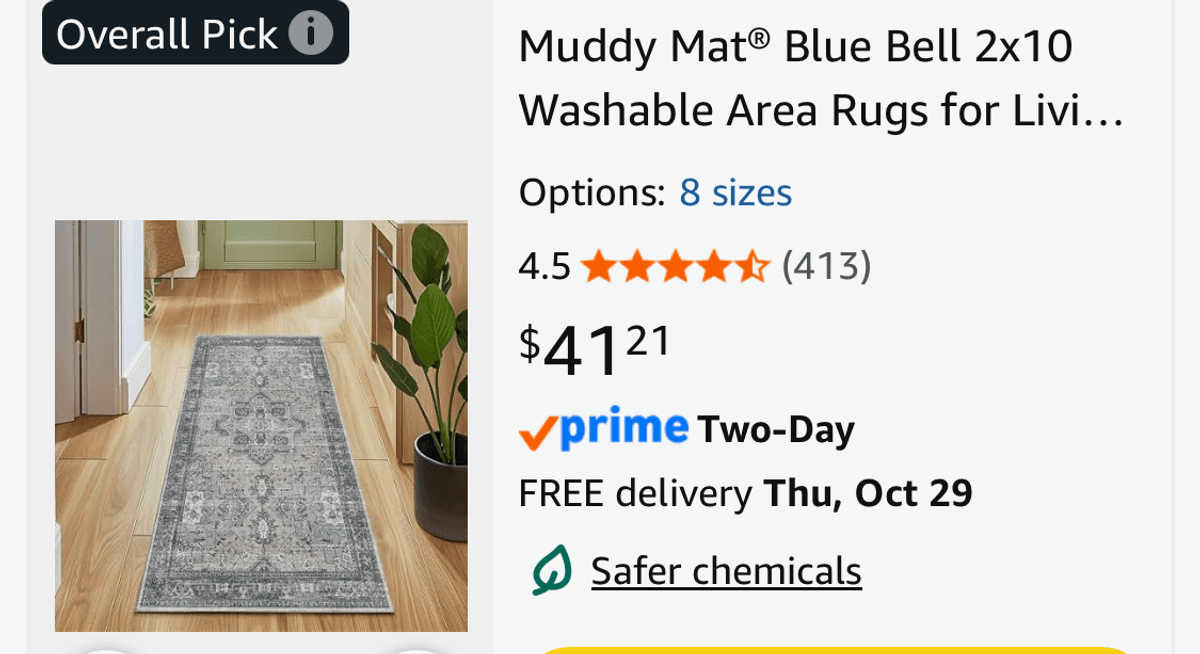 Muddy Mat Blue Bell 2x10 Washable Runner Rug- Est. Retail $41.21