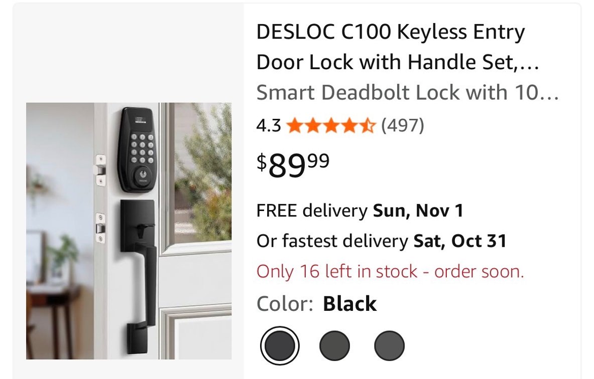 DESLOC C100 Keyless Entry Door Lock with Handle Set