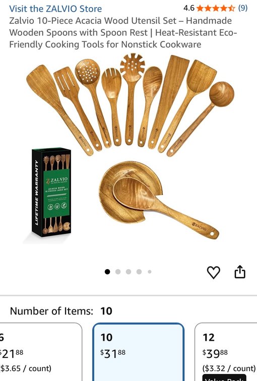 Zalvio 10-Piece Acacia Wood Kitchen Utensil Set