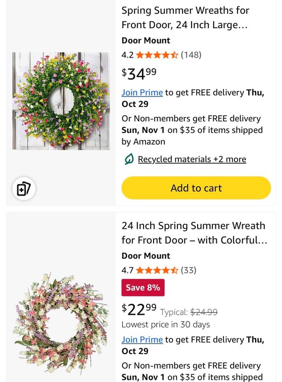 24-Inch Artificial Spring Floral Wreath- Est. Retail $25