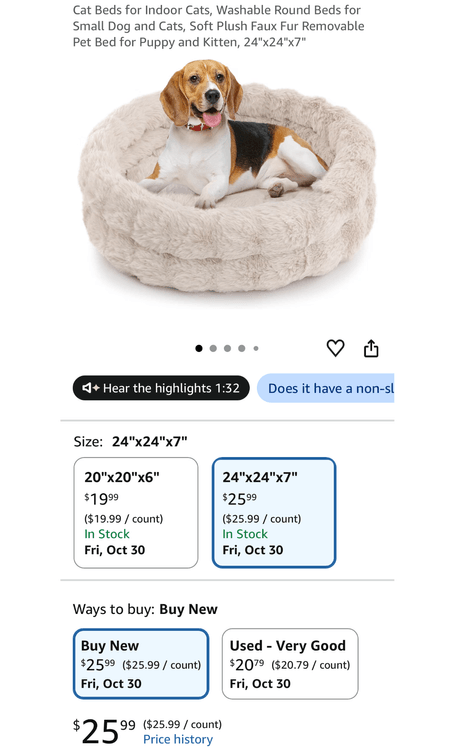 Plush Faux Fur Round Pet Bed, 24 x 24 x 7 in- Est. Retail $25