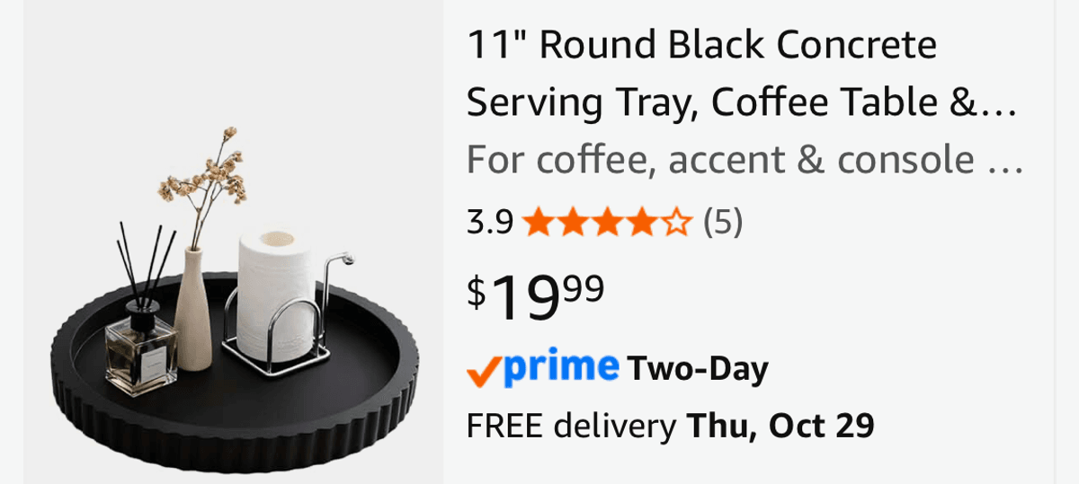 Round Black Concrete Serving Tray, 11 in- Est. Retail $19.99