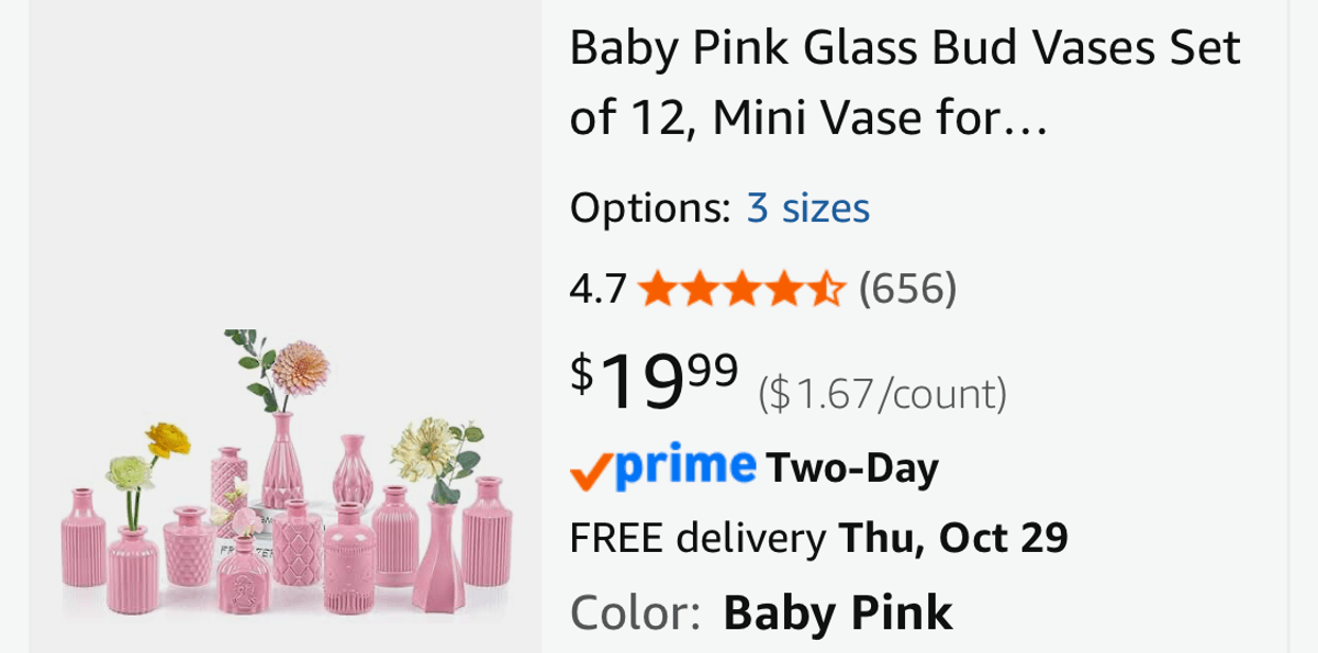 Baby Pink Glass Bud Vases Set of 12 - Est. Retail $19.99