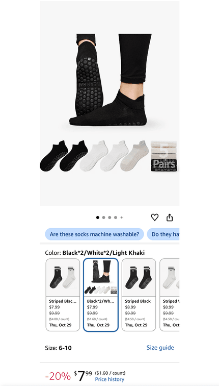 Bearbay Non-Slip Ankle Socks, 5 Pairs - Est. Retail $7.99