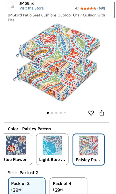 JMGBird Paisley Outdoor Patio Chair Cushions, Set of 2 - Est Retail $40