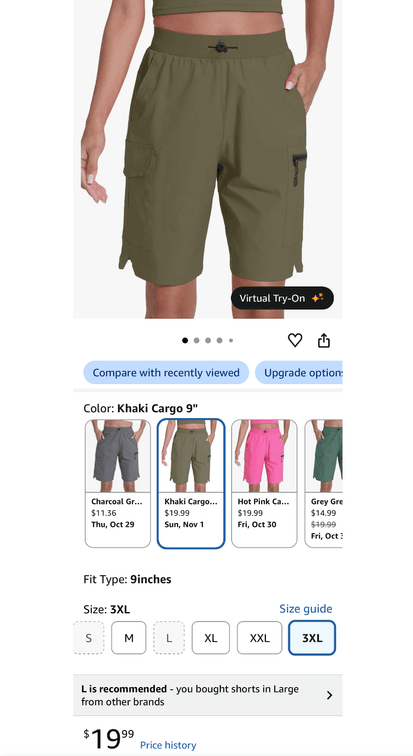 Khaki Cargo Shorts 9" Size 3XL- Est. Retail $19.99