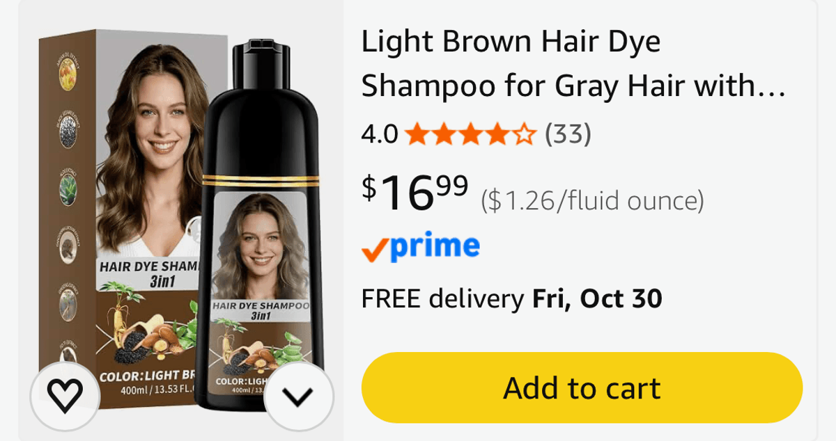 3-in-1 Hair Dye Shampoo, Light Brown, 400 ml - Est. Retail $16.99