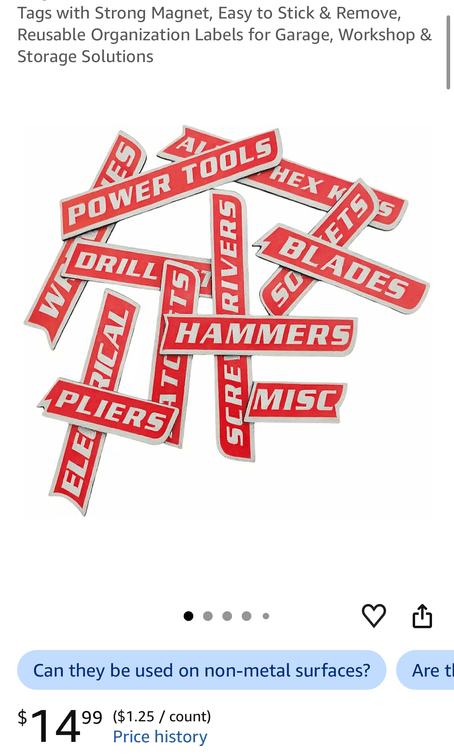 Magnetic Tool Chest Drawer Labels- Est. Retail $15