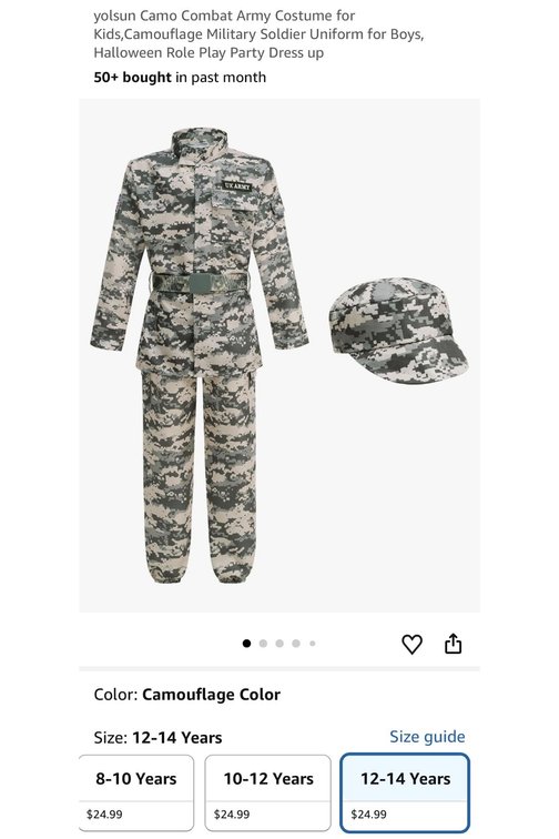 Kids Army Camouflage Costume Set Size 12-14- Est. Retail $24.99
